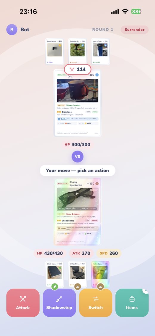 A SnapBattler duel in progress