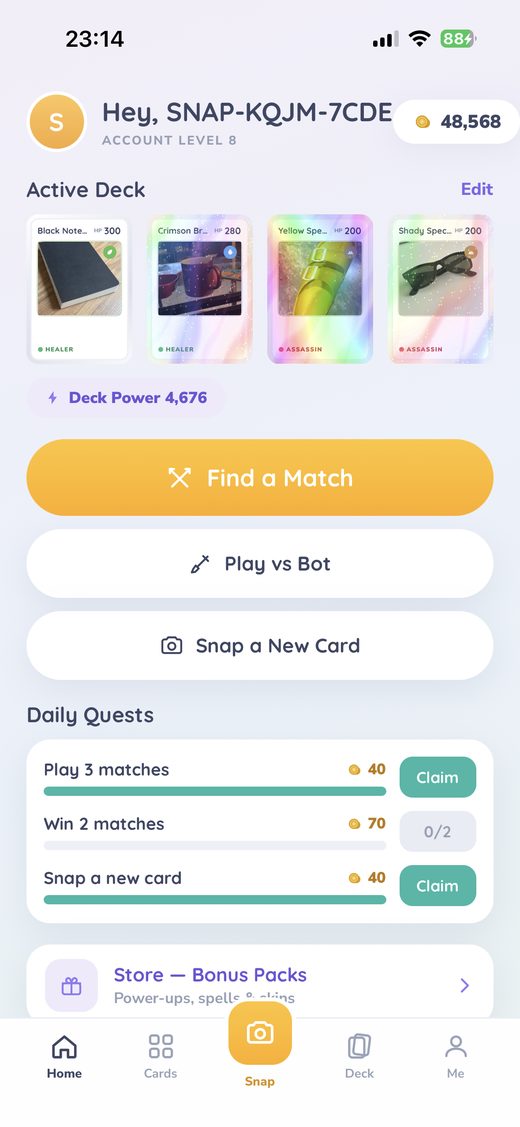 Home screen with the active deck